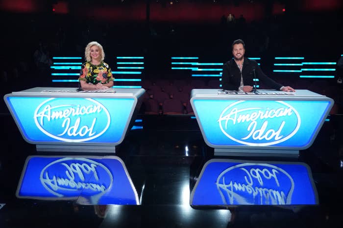 Katy Perry and Luke Bryan on the set of American Idol