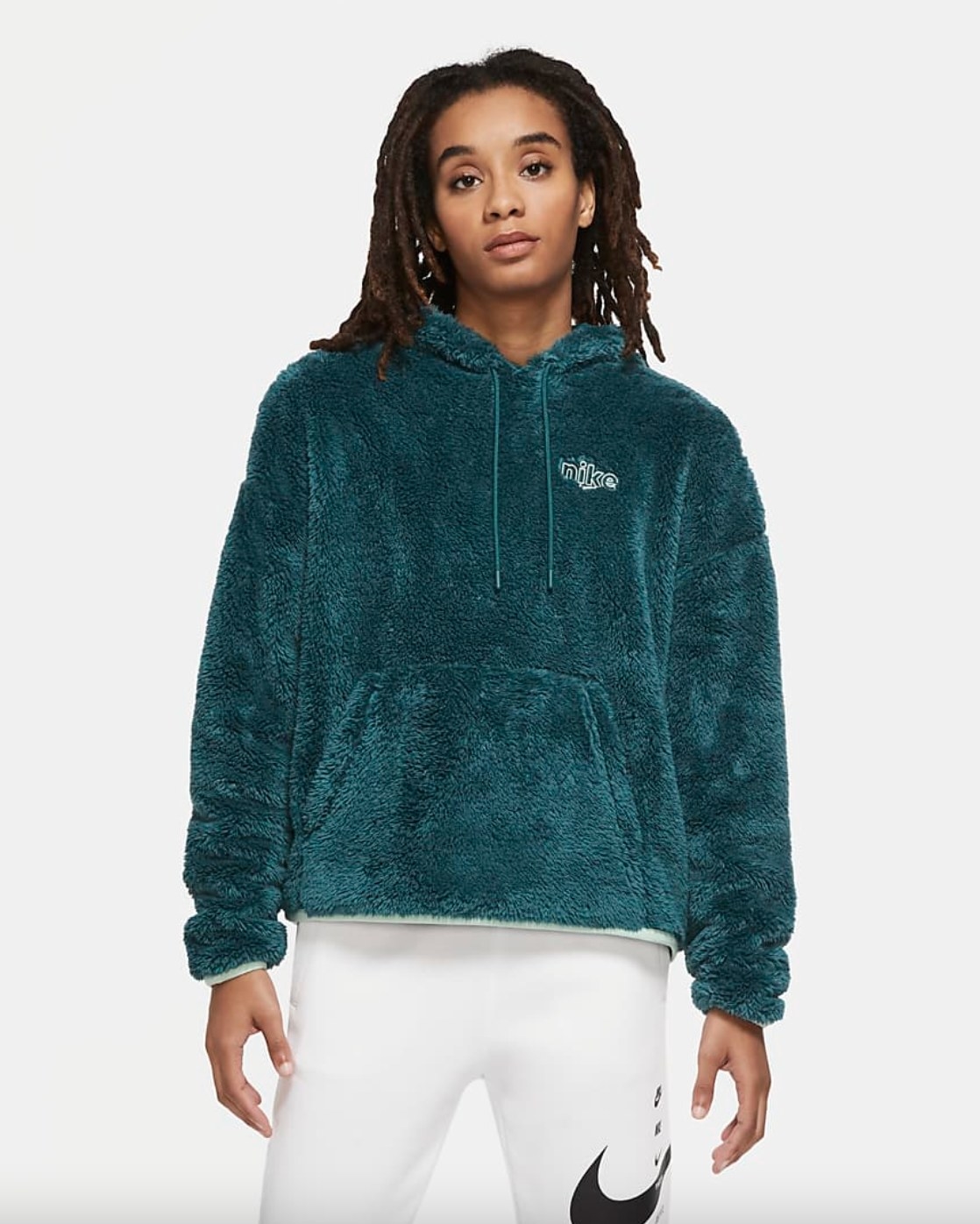 The fuzzy sportswear hoodie in blue/green