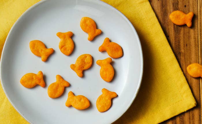 Goldfish crackers on a plate