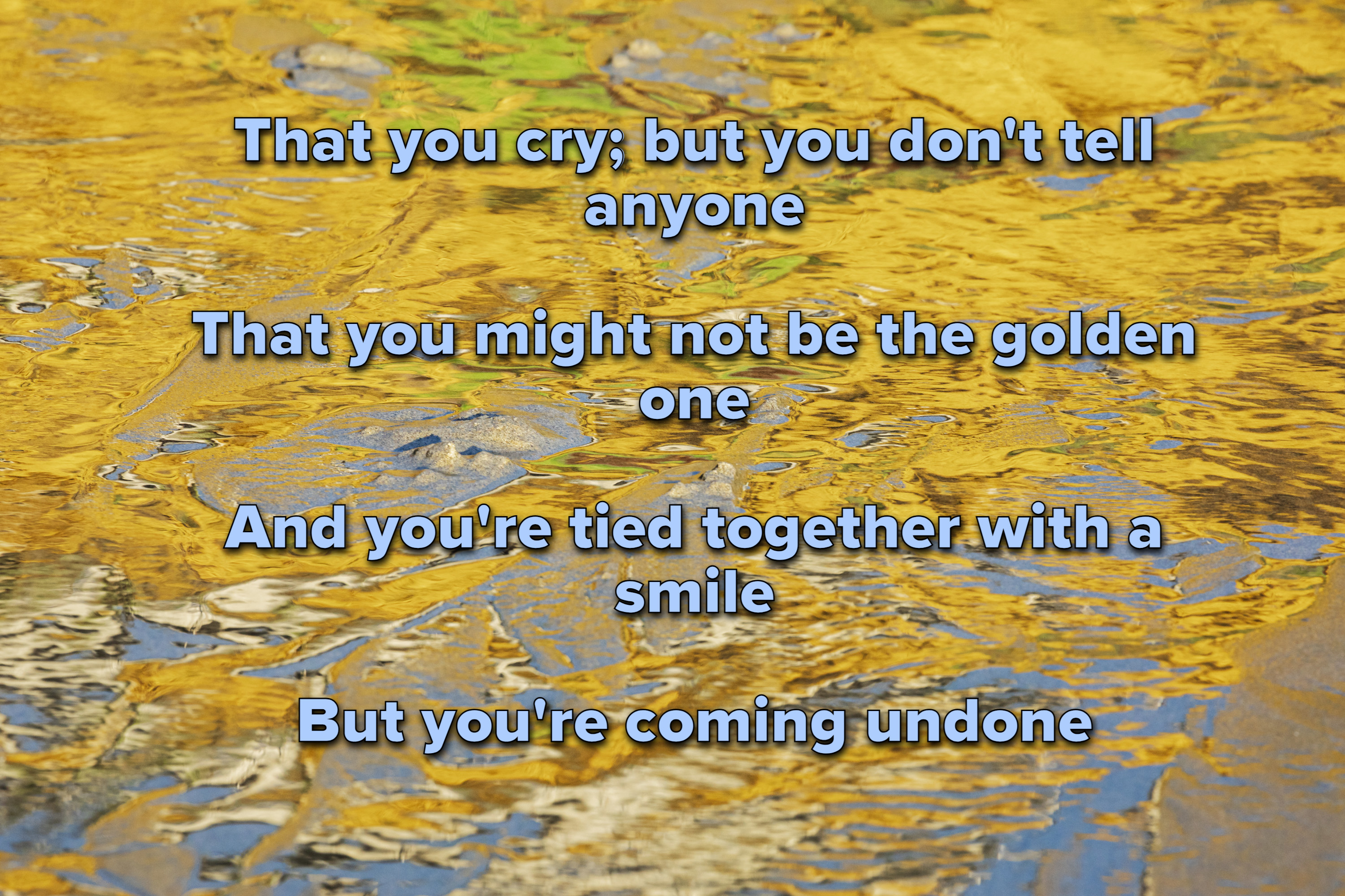 Gold background with lyrics from &quot;Tied Together With a Smile&quot; by Taylor Swift written in white text
