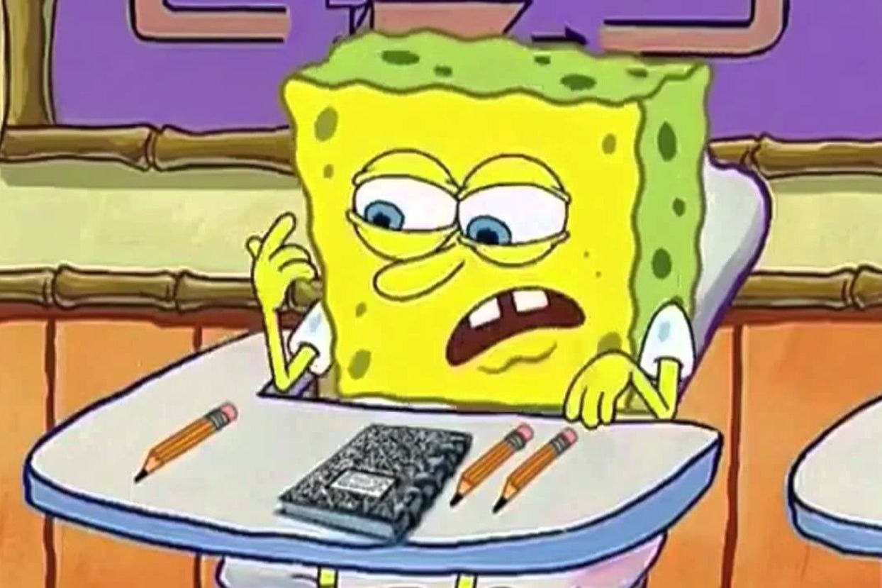 SpongeBob with a notebook and pencils 