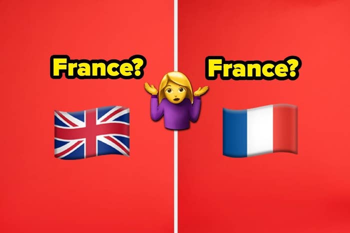 France with two different flag emojis and confused girl emoji 