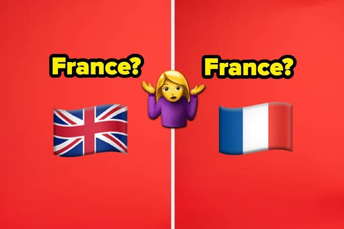 France with two different flag emojis and confused girl emoji