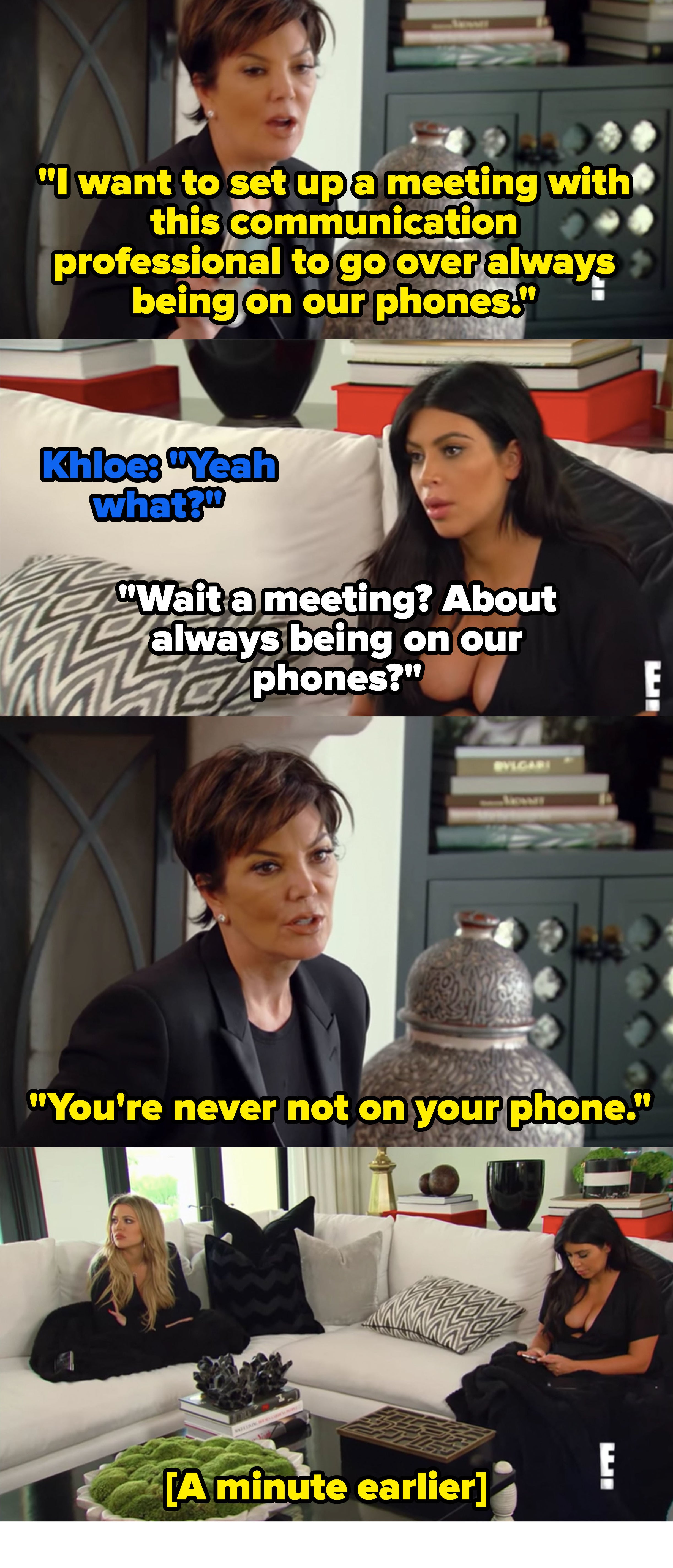 Kris, Khloe, and Kim talking in &quot;Keeping Up with the Kardashians&quot;