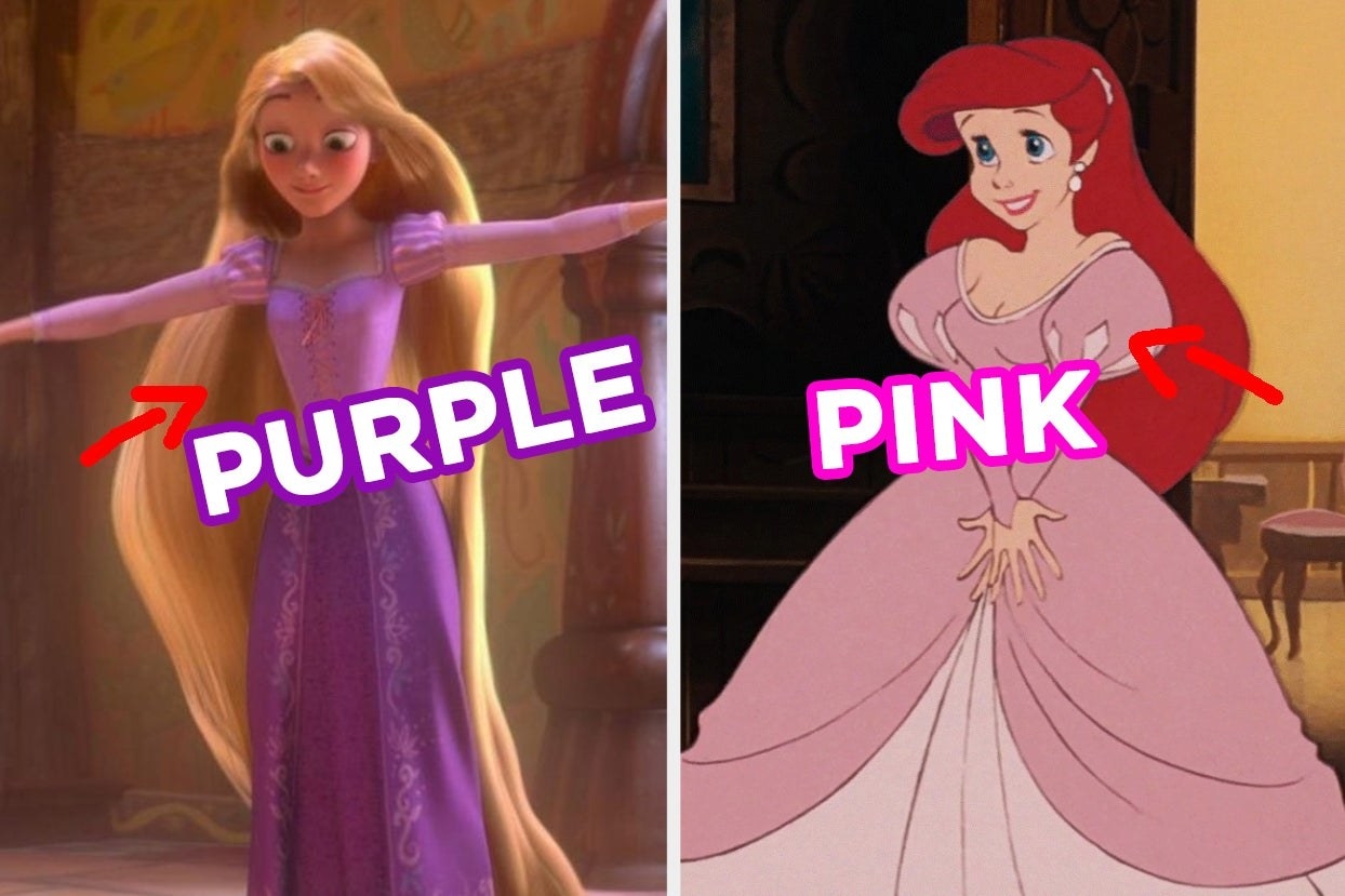 Rapunzel with purple dress and Ariel with pink dress 
