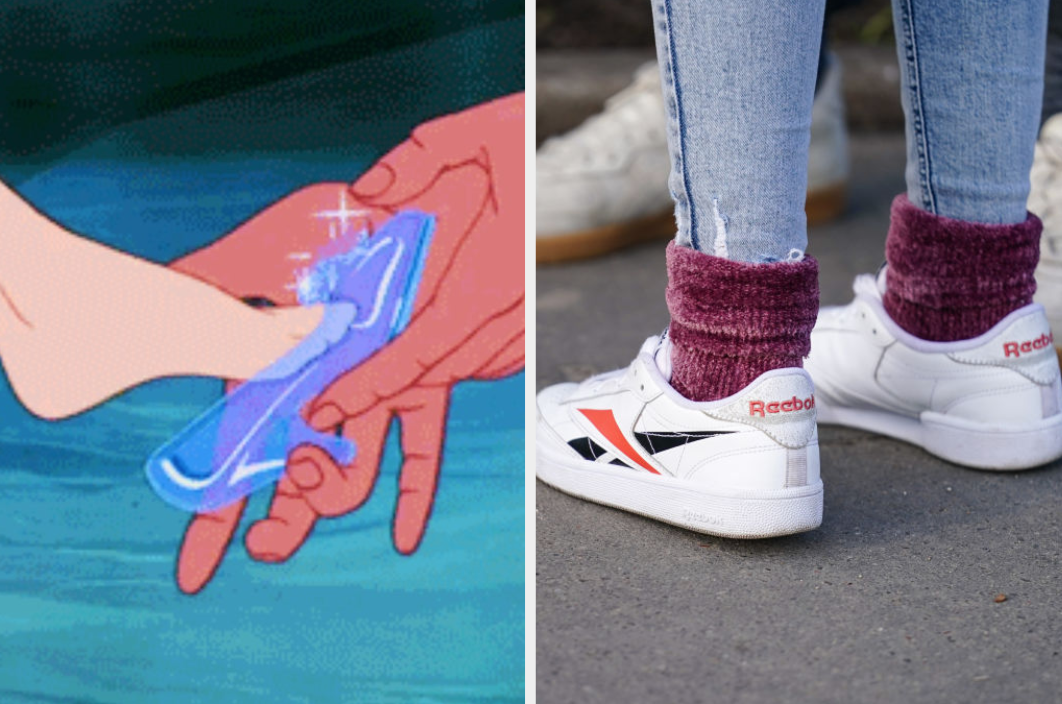 Cinderella&#x27;s glass slipper and reebok sneakers 