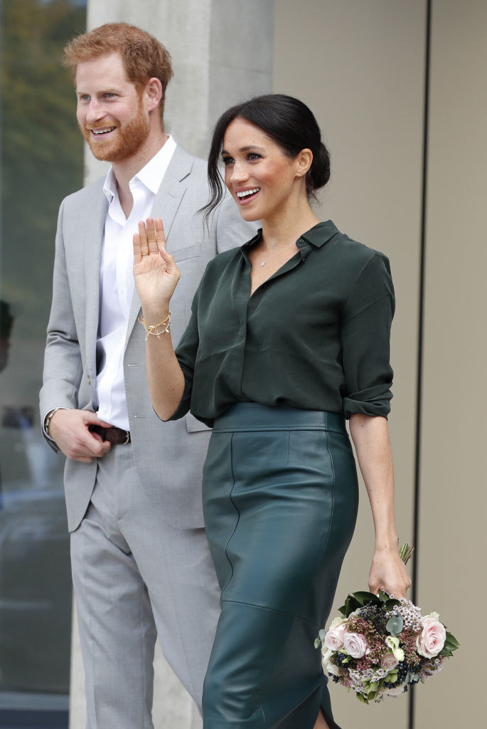 Meghan Markle (R) and Prince Harry at The University of Chichester Tech Park during an official visit to Sussex 