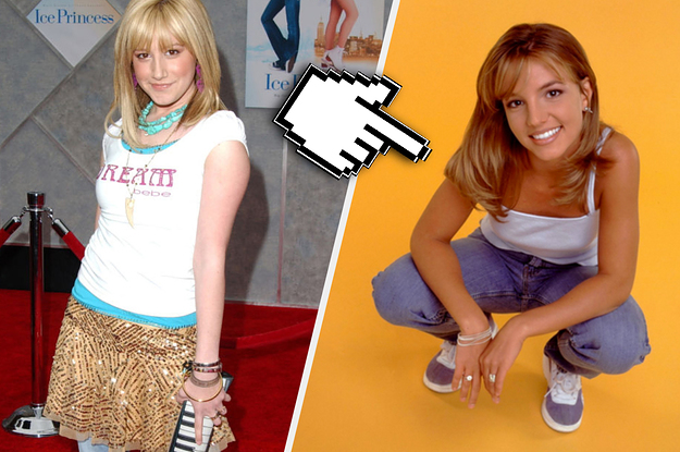 Ashley Tisdale in a very retro outfit beside Britney Spears in her toxic music video