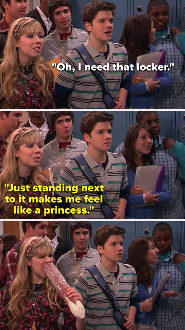 Freddie says, &quot;Oh, I need that locker,&quot; Sam says, &quot;Just standing next to it makes me feel like a princess,&quot; and then she pulls out a giant roll of salami and eats it