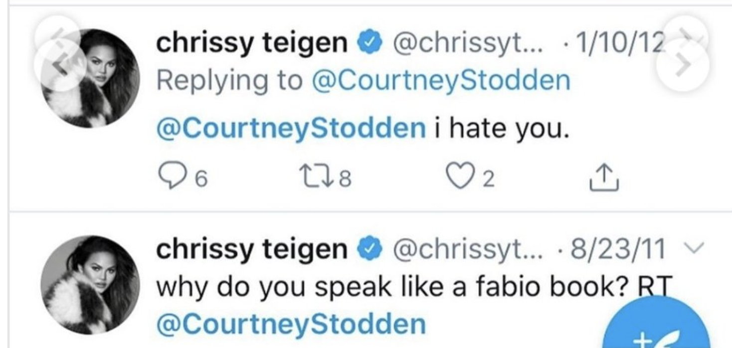 Chrissy tweeted in 20212, &quot;@Courtney Stodden i hate you&quot;