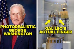 Photorealistic George Washington and Galileo's actual finger