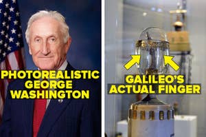 Photorealistic George Washington and Galileo's actual finger