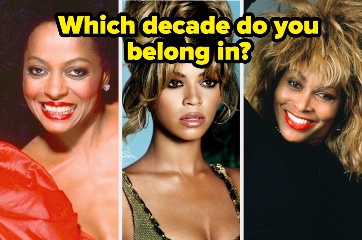 Diana Ross is on the left with Beyonce in the center and Tina Turner on the right labeled, "Which decade do you belong in?"