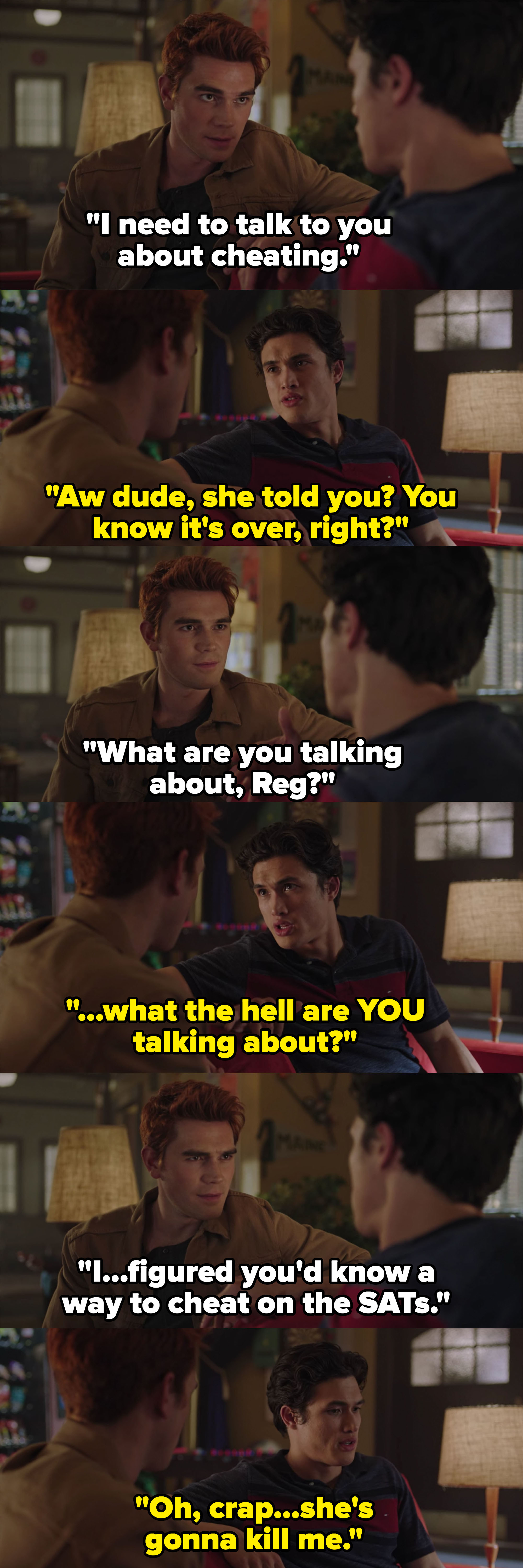 Archie comes to Reggie for help cheating on the SATs, Reggie thinks he&#x27;s asking about &quot;cheating&quot; with Veronica