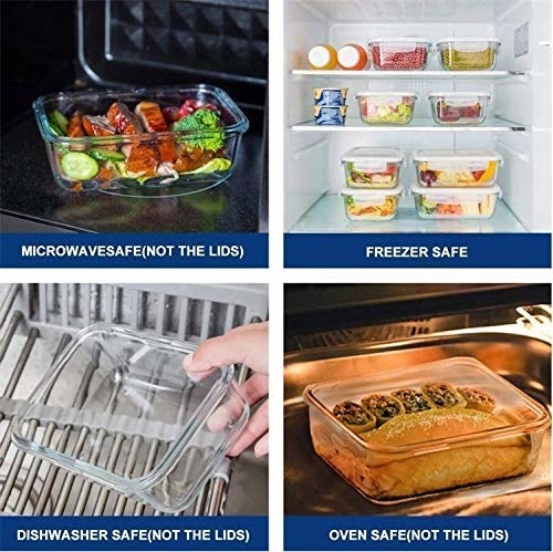 A collaged of the container showing that it is microwave-safe (sans lid), freezer-safe, dishwasher-safe and oven-safe (sans lid).