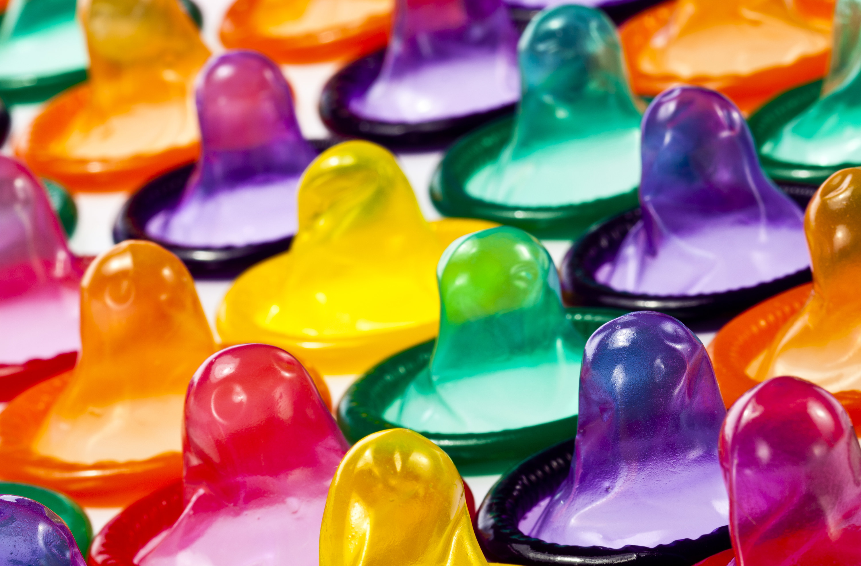 Different-colored condoms. 