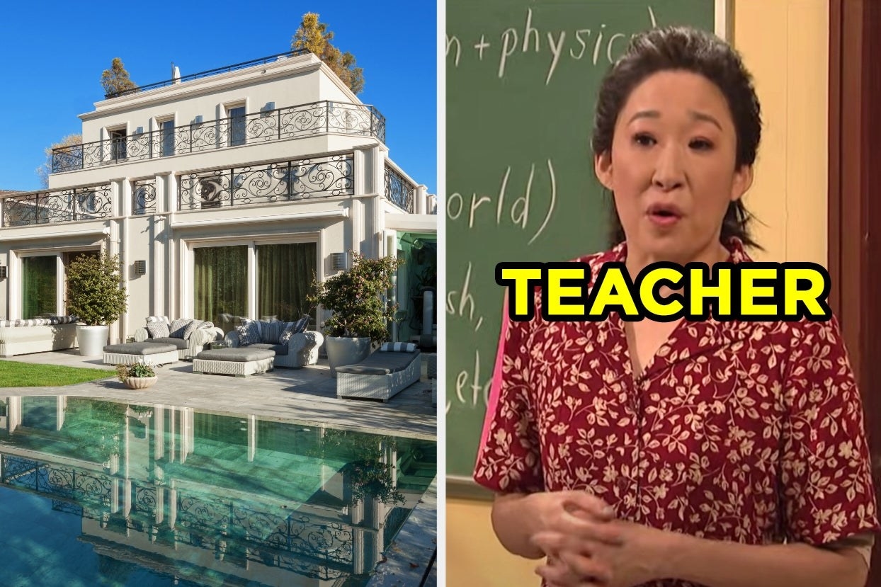 Mansion over a pool and teacher