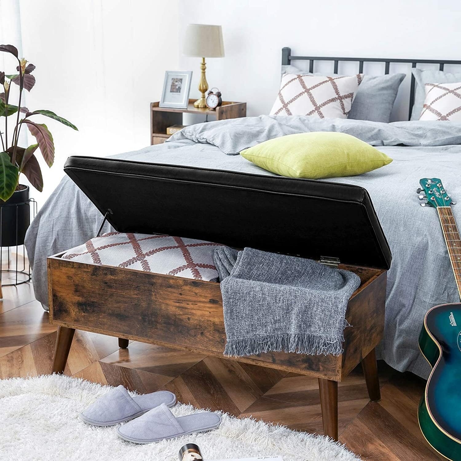 Storage bench in bedroom