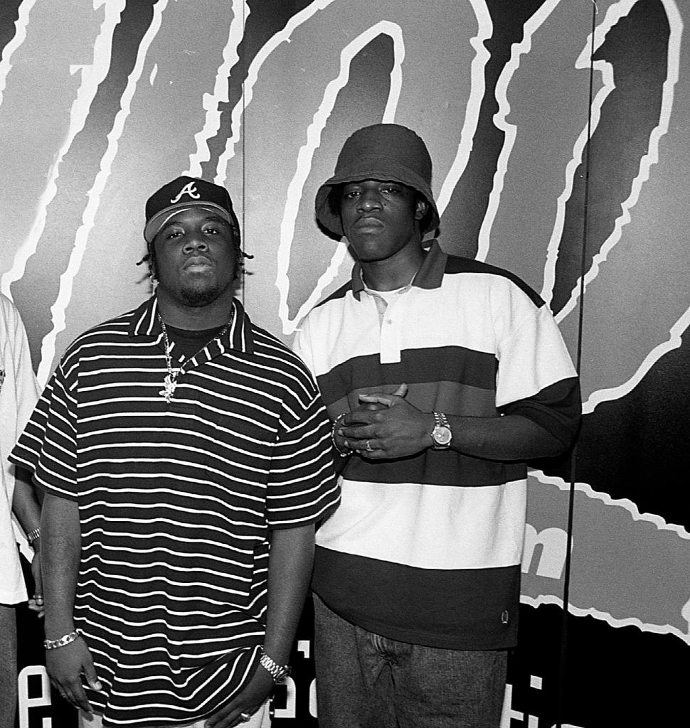 Big Boi and André 3000 from Outkast pose for photos backstage at the American Family Insurance Amphitheater in Milwaukee, Wisconsin, in June 1994