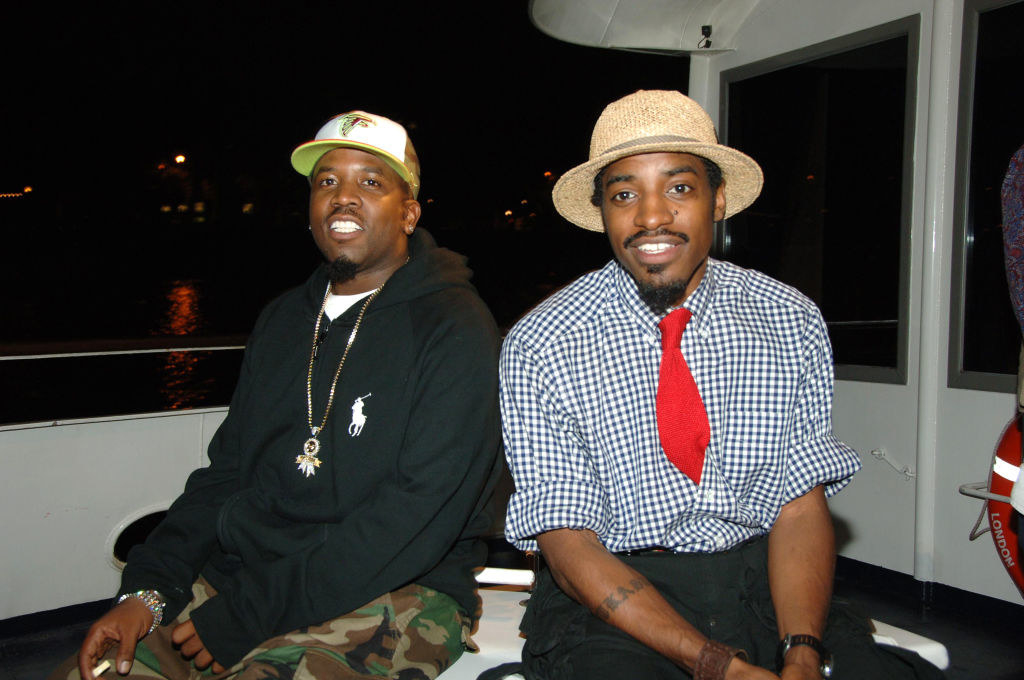 Big Boi and André 3000 at Outkast&#x27;s &quot;Idlewild&quot; album launch party on a boat, 2006