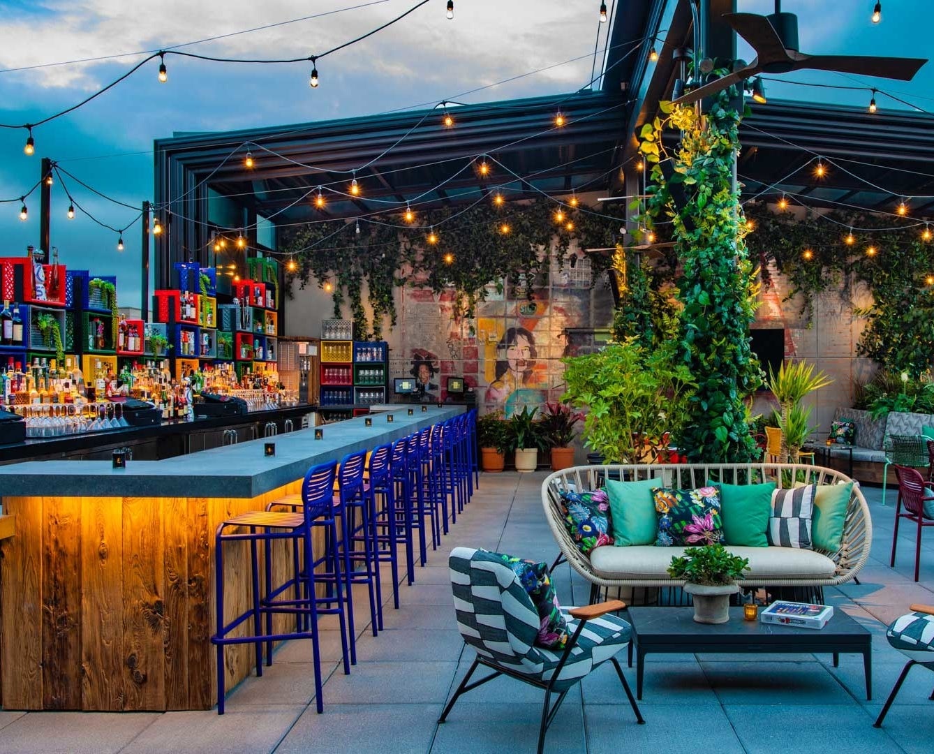 the outdoor rooftop bar