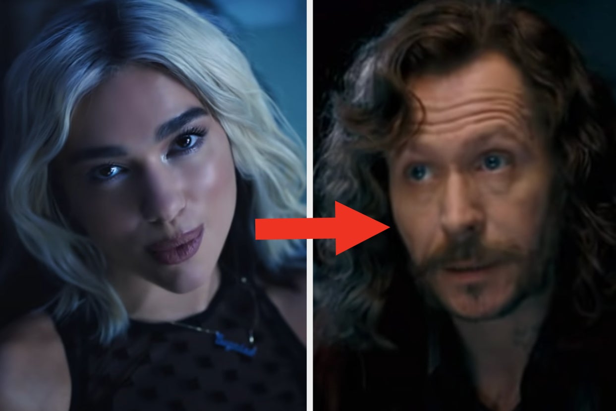 Dua Lipa is on the left with an arrow pointing at Sirius