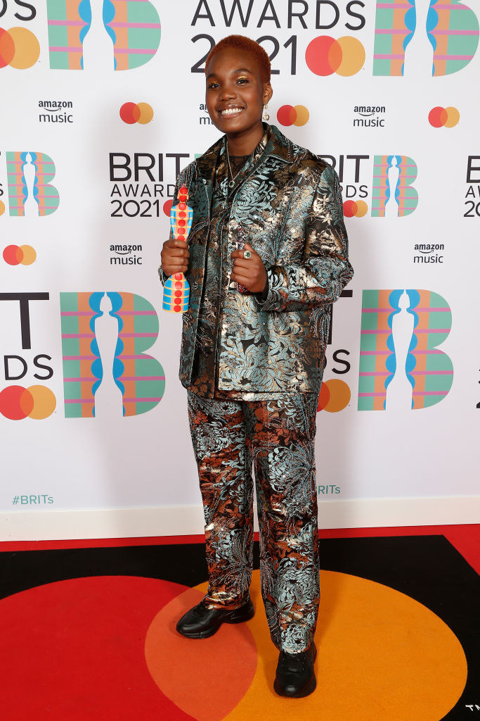 Arlo Parks, winner of the Breakthrough Artist award poses in the media room during The BRIT Awards 2021