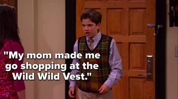 Freddie, while wearing a sweater vest, says, &quot;My mom made me go shopping at the Wild Wild Vest&quot;