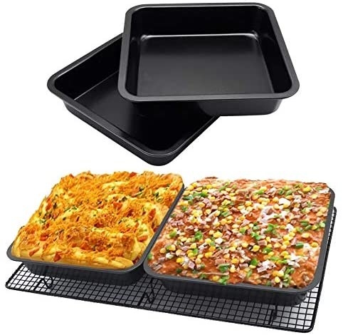 A baking dish with pizza in it 