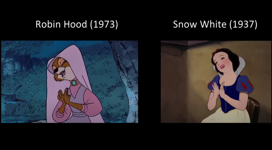 A side-by-side comparing Maid Marian and Snow White both clapping