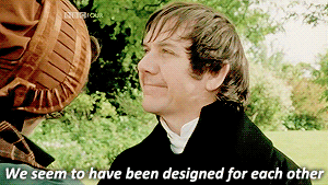 Gif of Mr. Collins from the 1995 Pride and Prejudice saying, &quot;We seem to have been designed for each other&quot;