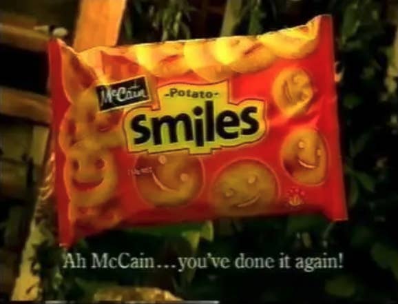 The Potato Smiles packaging as seen in a McCain&#x27;s advertisement