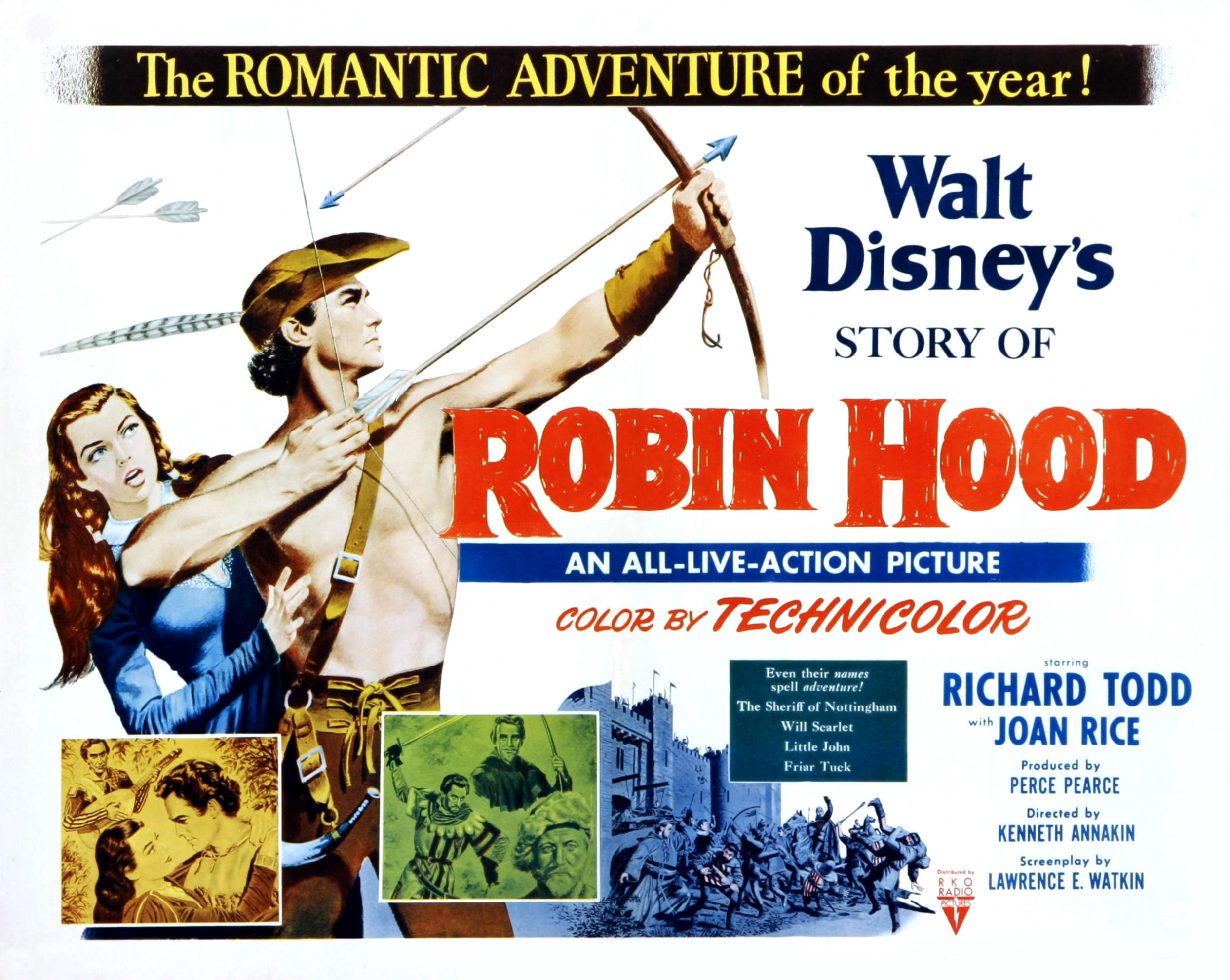 A movie poster for Walt Disney&#x27;s Story of Robin Hood