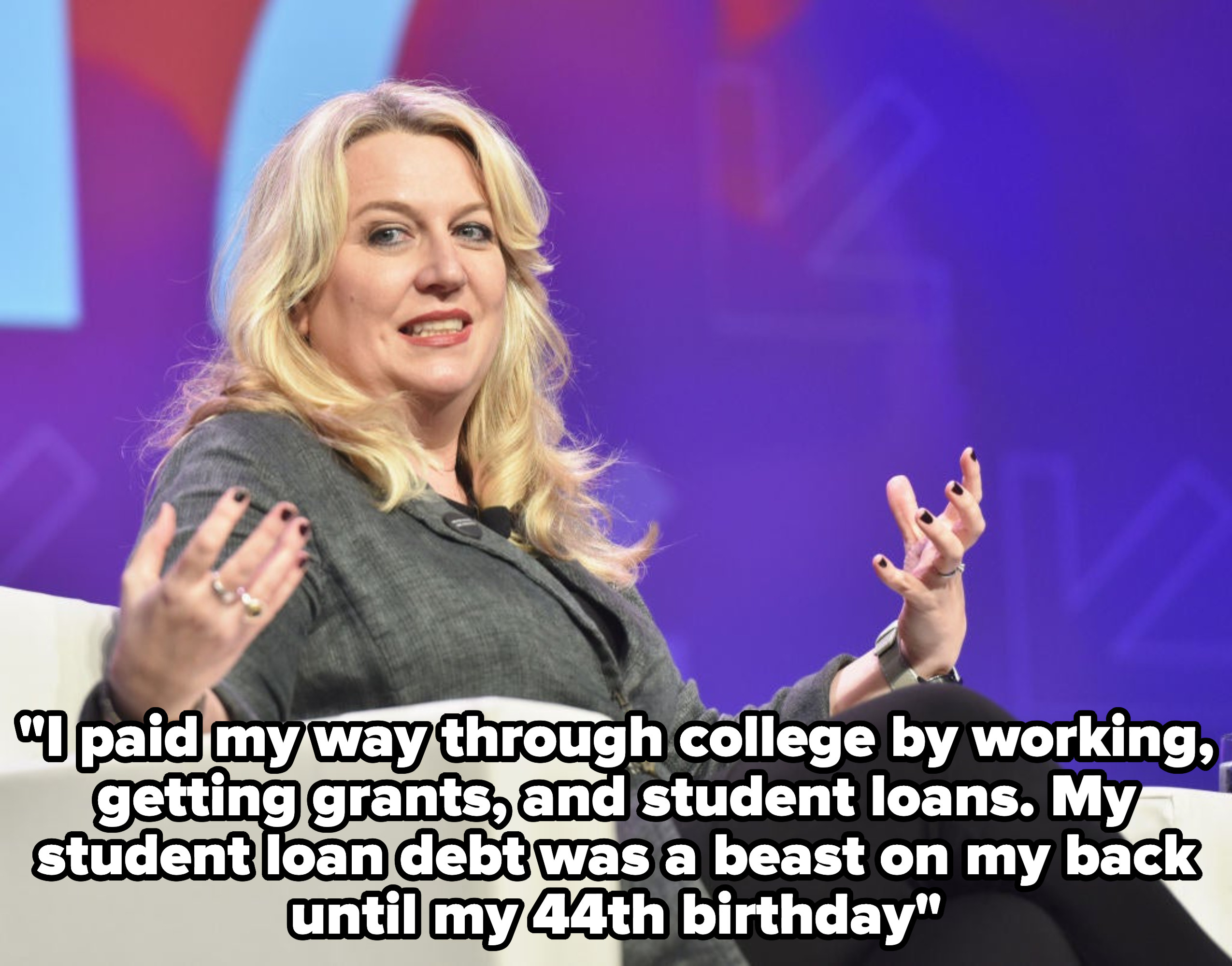 Caption: I paid my way through college by working, getting grants, and student loans. My student loan debt was a beast on my back until my 44th birthday