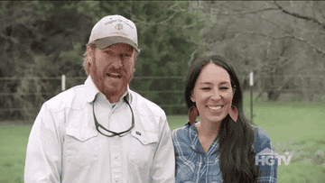 A gif of Chip and Joanna Gaines smiling and celebrating