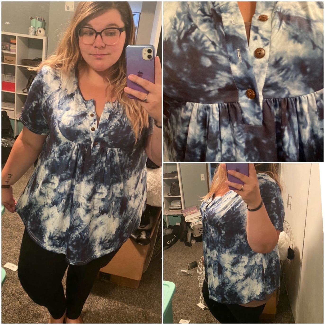 reviewer collage showing the various angles of the tie dye tunic