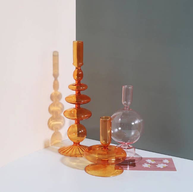 amber and pink vases in different retro styles