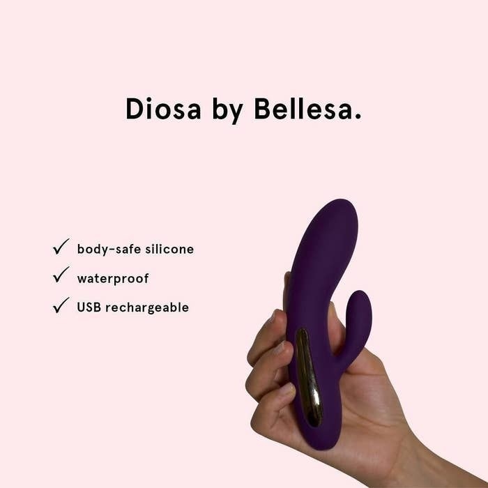 A model holds the toy; text on the image reads &quot;body-safe silicone, waterproof, USB rechargeable&quot;