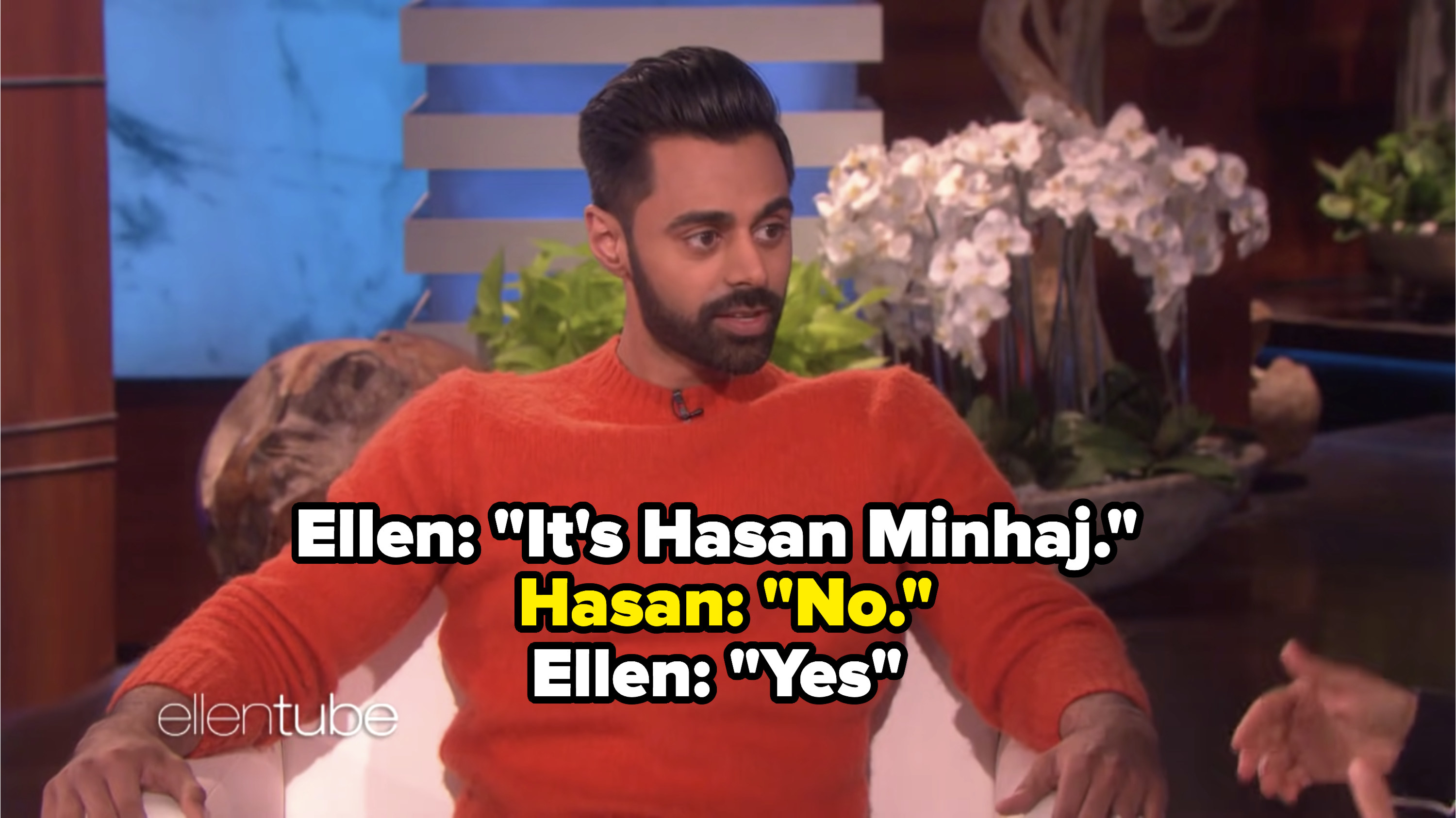 Hasan Minhaj appearing on The Ellen Show