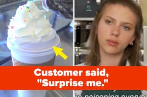 A customer told a barista surprise me so they put whipped cream atop the lid of the coffee