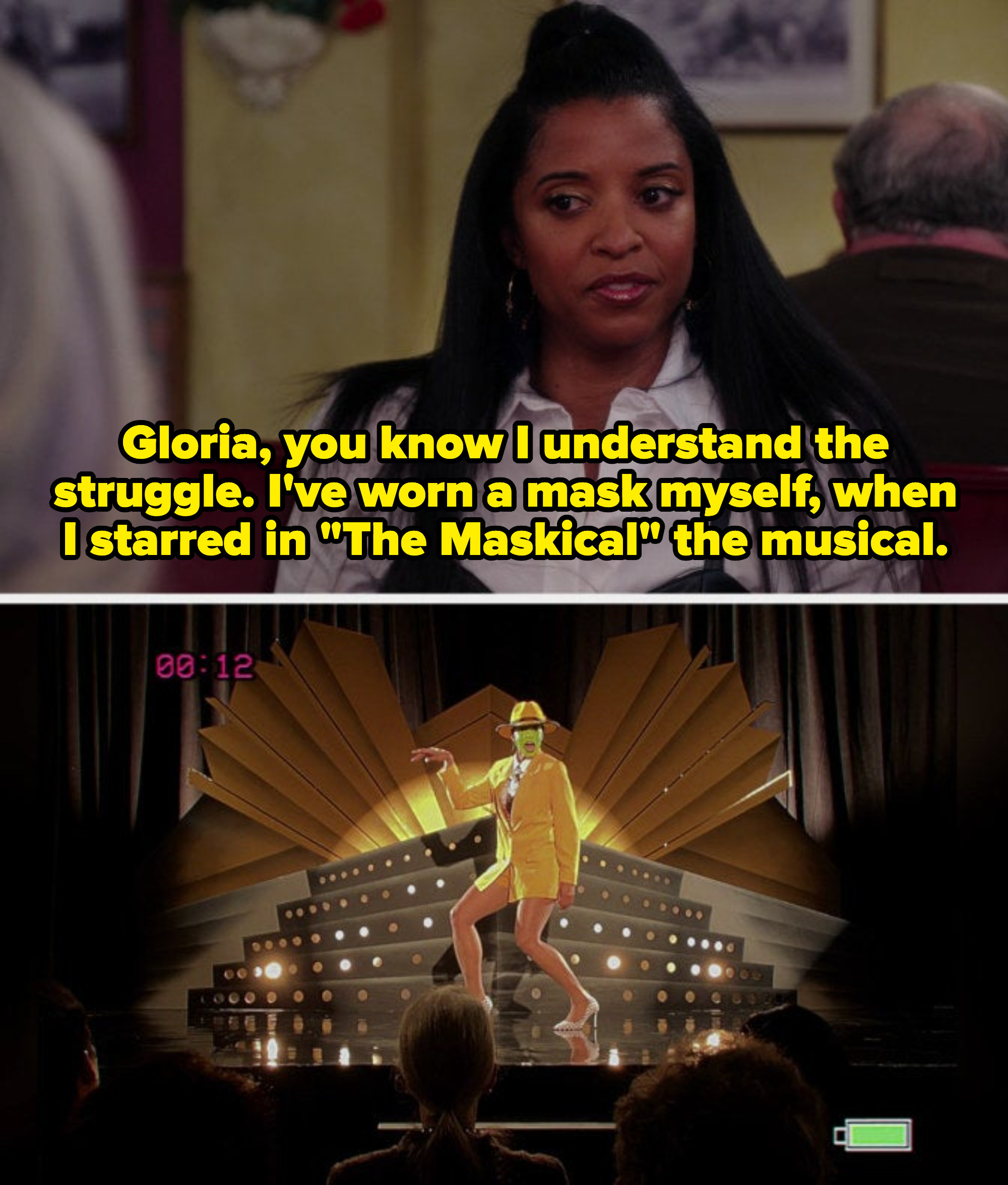 Wickie saying she&#x27;s also &quot;worn a mask&quot; before, when she was in The Maskical the musical