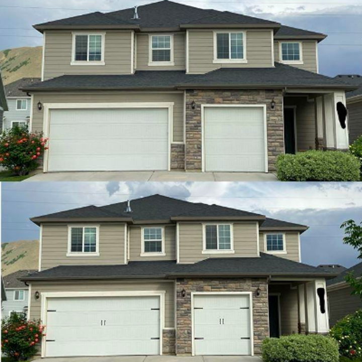 Before and after view of a three car garage