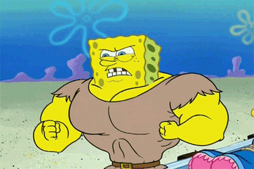 Muscly Spongebob ripping his shirt off