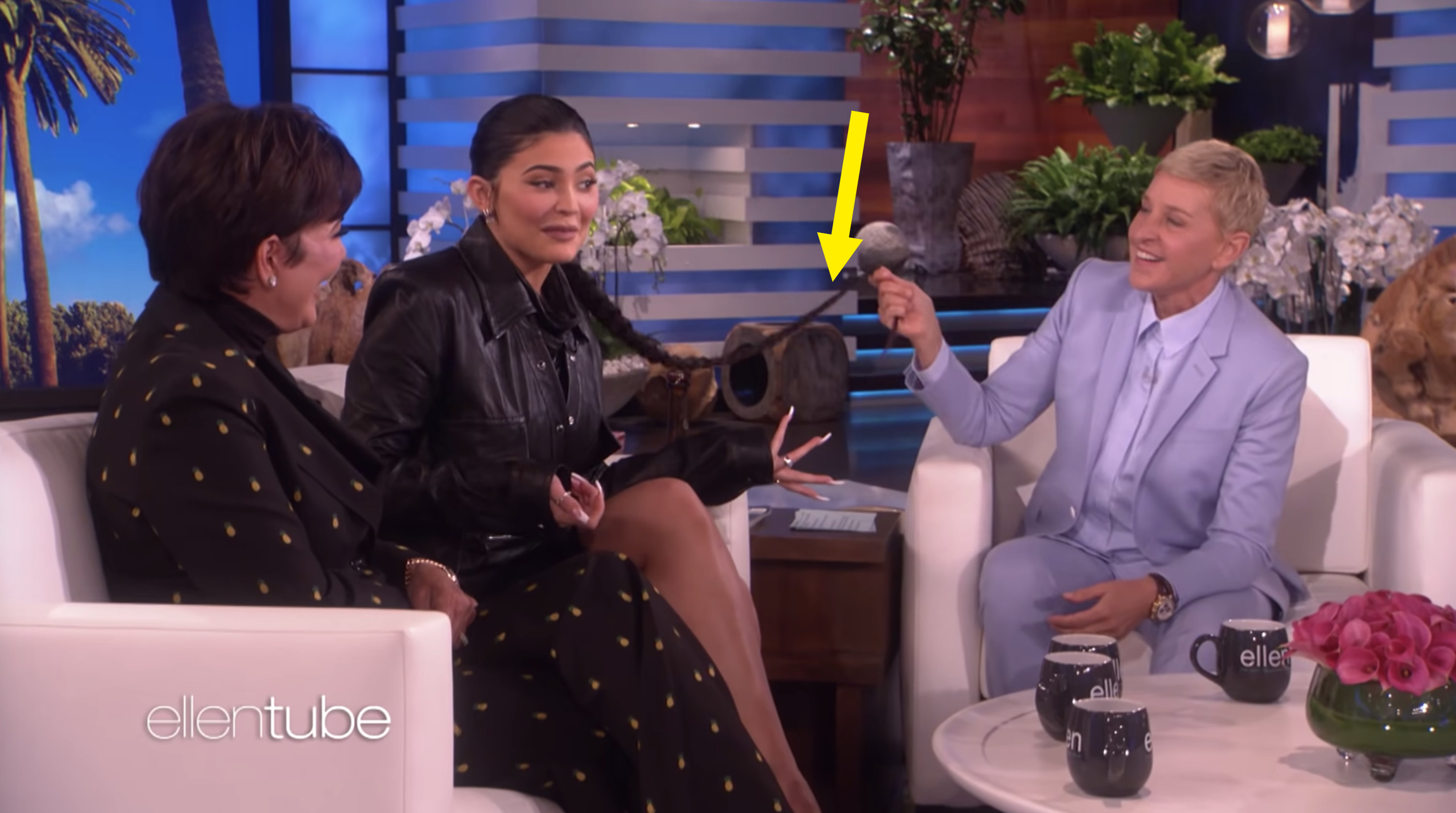 Kris and Kylie Jenner appearing on The Ellen Show