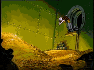 Scrooge McDuck diving into gold