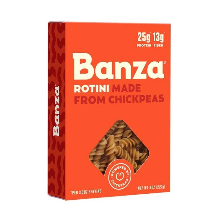 A box of Banza chickpea rotini pasta 