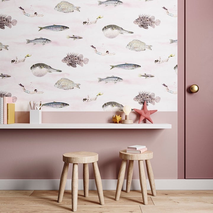 Deep sea fish wallpaper in pink 