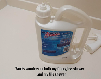 A customer review photo of the bottle of the cleaner with the text, 