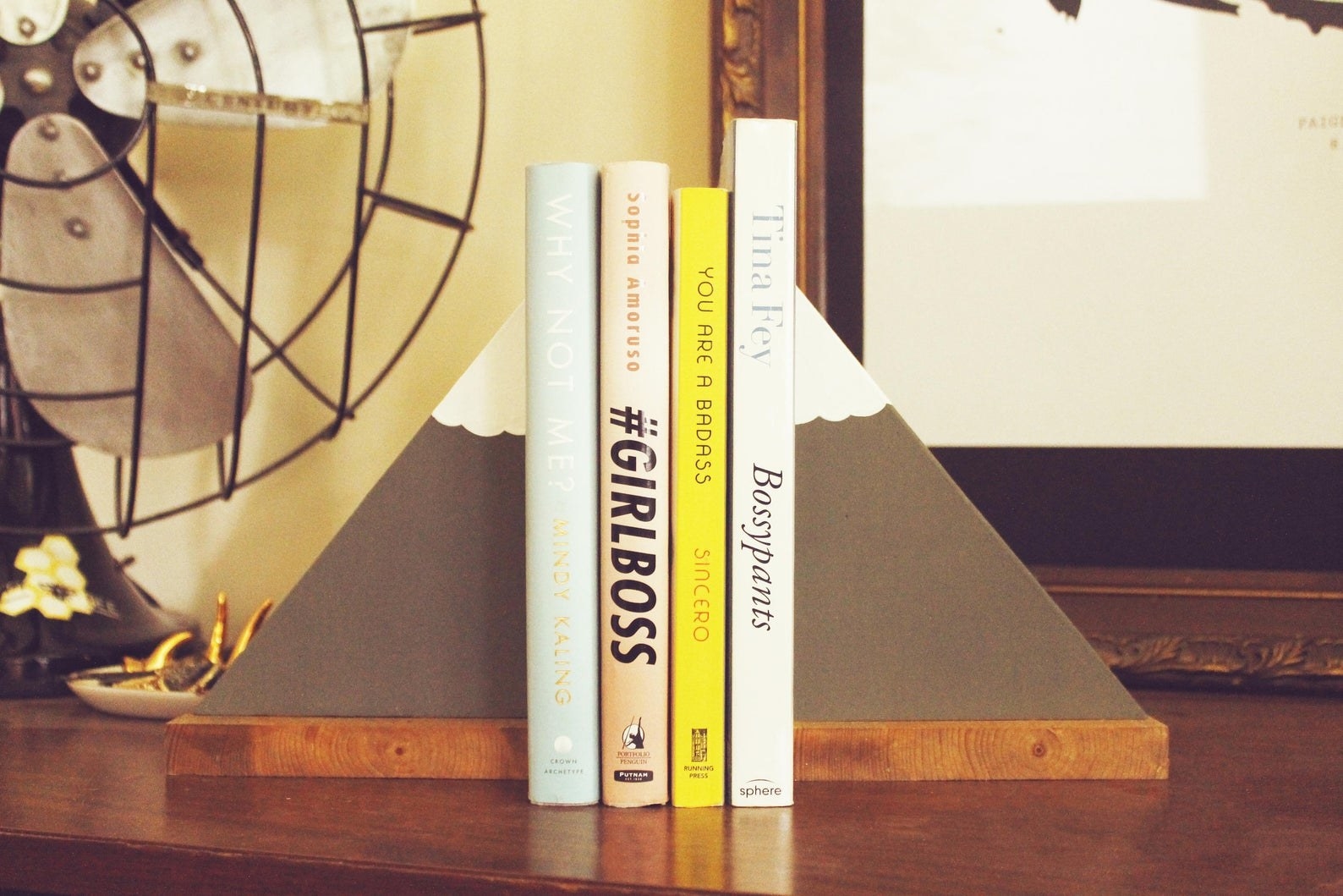 gray and white mountain bookends