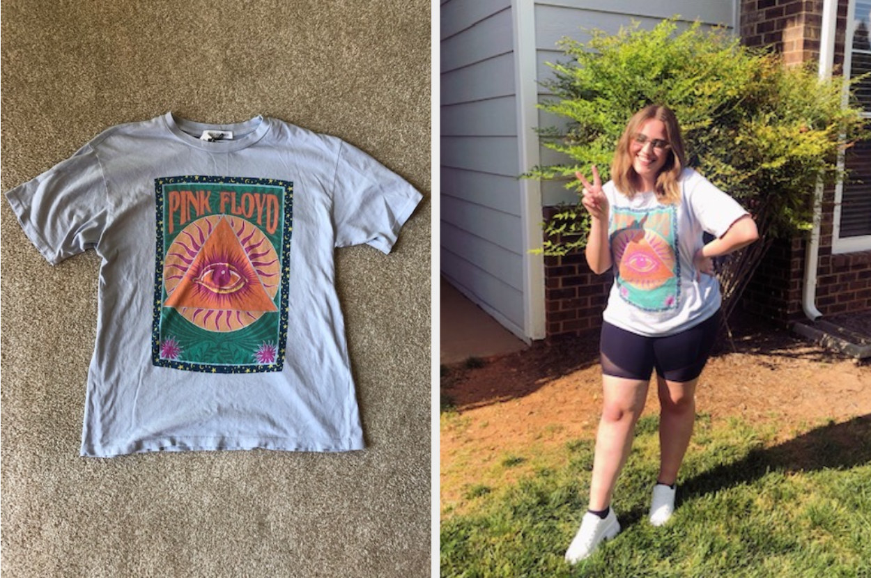 Tshirt, next to a woman posing in the shirt